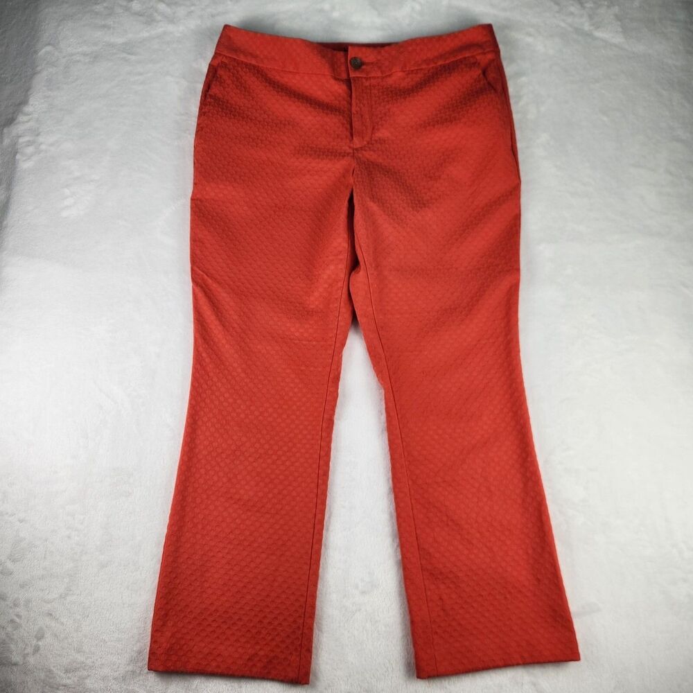 Banana Republic Flare Cropped Coral Color Pants Sz 8 Textured Design Flat Front